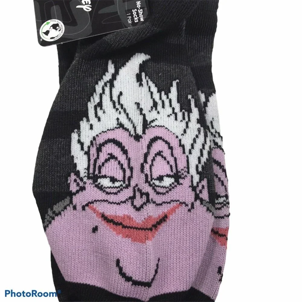 Disney Ursula Women’s Grey Shoe Size 4-10 No Show Socks New